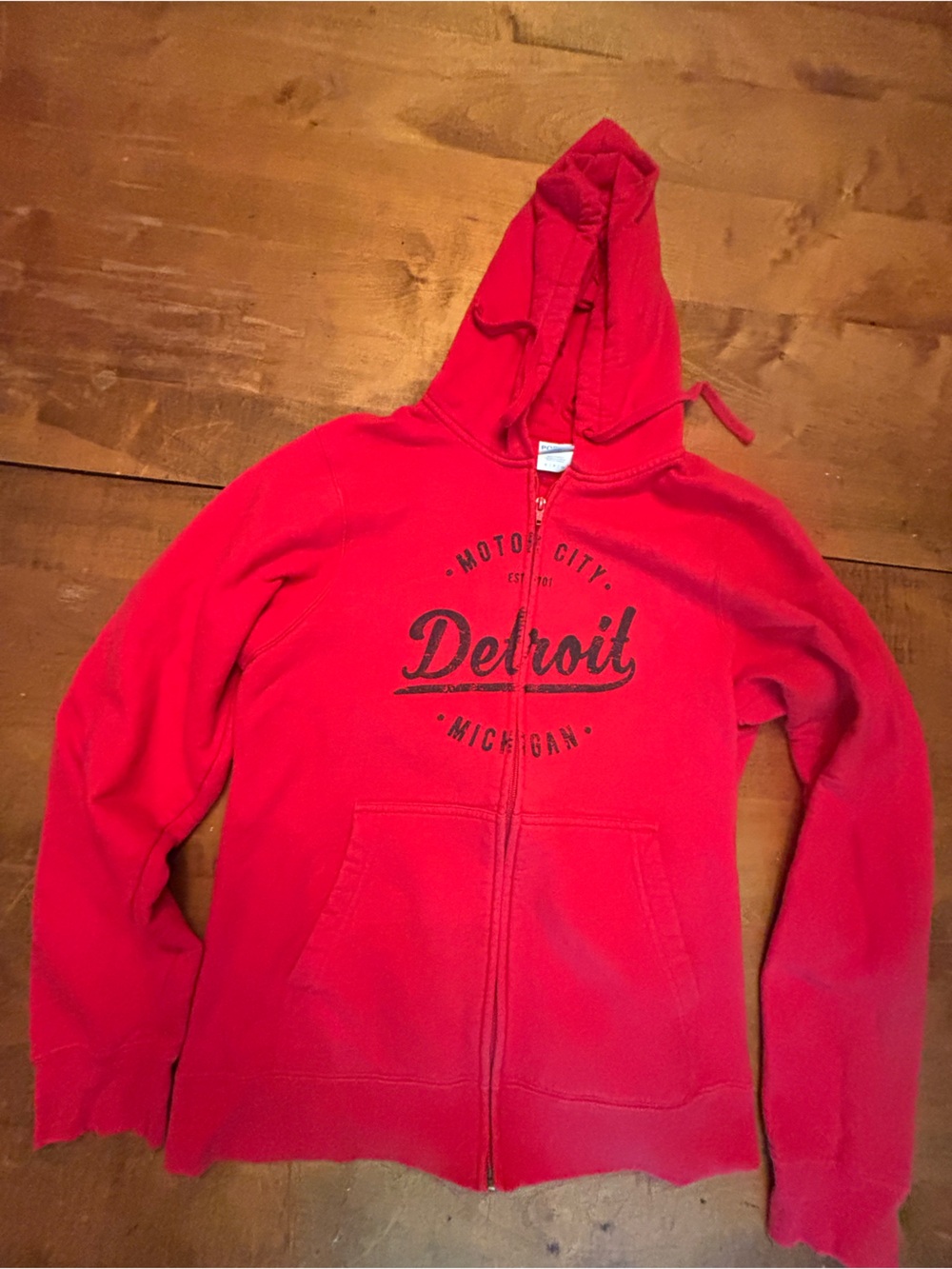 Detroit Graphic Red Zip-Up Hoodie Sweatshirt
